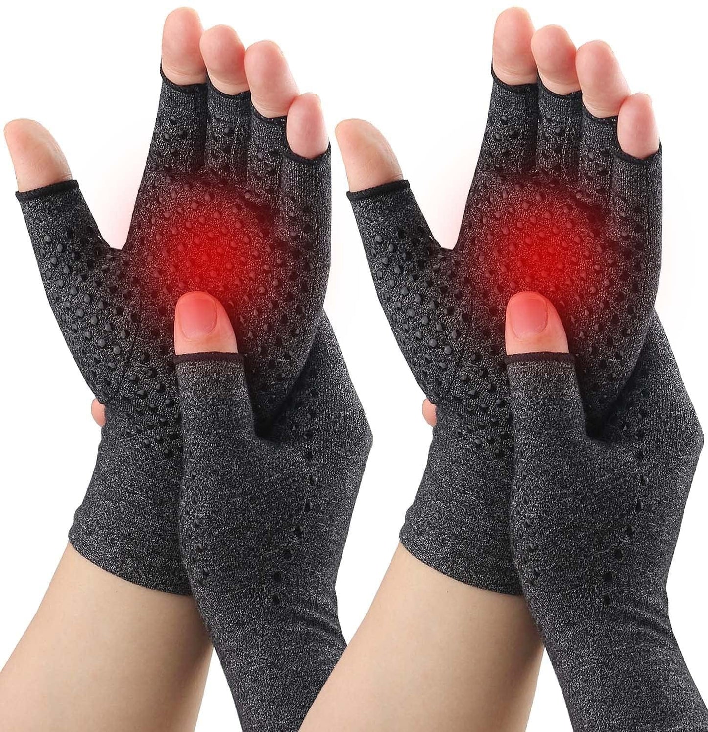 2 Pairs Arthritis Compression Gloves Women Men, Relieve Rheumatoid, Osteoarthritis, Carpal Tunnel Pain, Hand Compression Gloves Fingerless for Computer Typing, Work, Driving, Anti-Slip Dots (Medium)