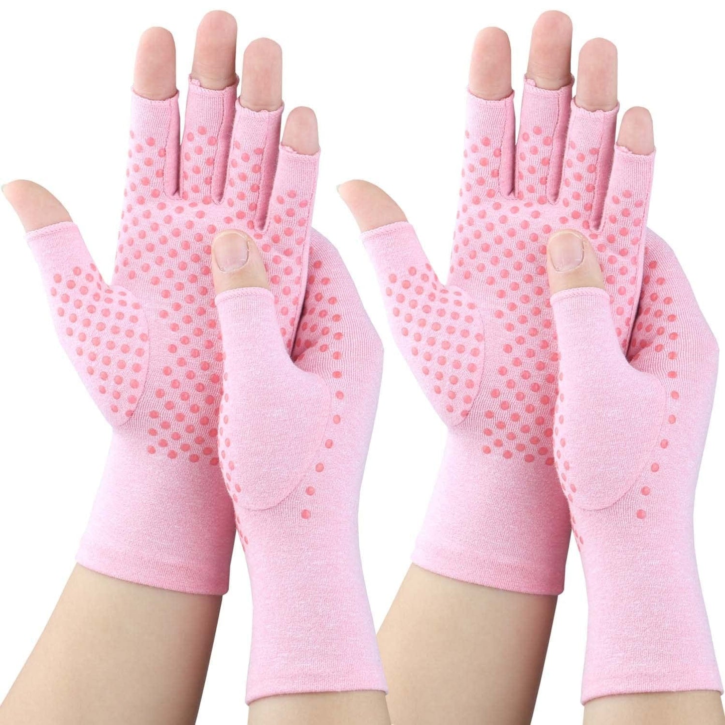 2 Pairs Arthritis Gloves, Compression Glove for Women, Relieve Arthritis,Rheumatoid,Osteoarthritis,Carpal Tunnel,Hand Pain,Anti-Slip Fingerless Gloves for Work & Daily Use (Pink, Small-2 Pairs)