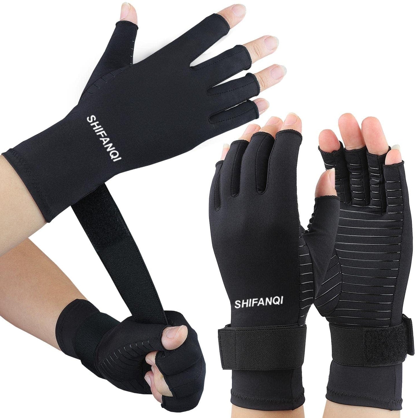 2 Pairs Copper Arthritis Compression Gloves Women Men for Carpal Tunnel, RSI, Joint Pain, Swelling, Tendonitis Relief, Fingerless Arthritis Gloves for Computer Typing, Work, Sleeping (SMALL/MEDIUM)