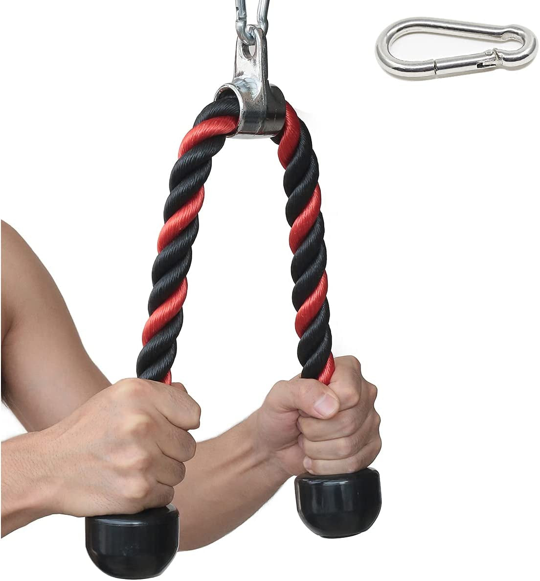 Tricep Rope 27 & 35 Inches 2 Colors Fitness Attachment Cable Machine Pulldown Heavy Duty Coated Nylon Rope with Solid Rubber Ends