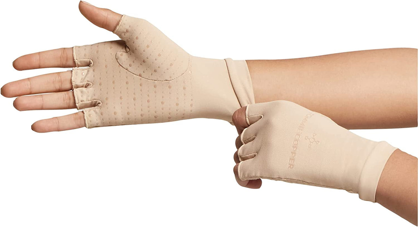 Tommie Copper Core Compression Half Finger Gloves, Unisex, Men & Women, 4D Stretch, Sweat Wicking Breathable Gloves for Hand Stiffness, Swelling & Joint Support