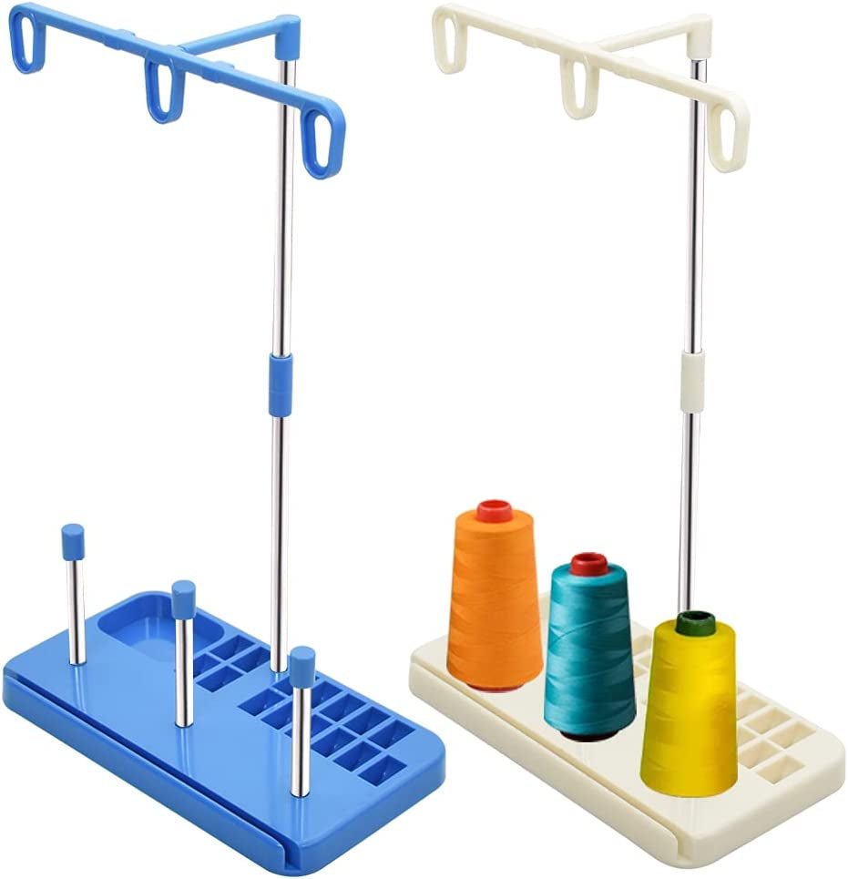 Vuzvuv 2 Pack Thread Holders,Thread Organizer for Embroidery and Sewing Machines,Thread Rack for 3 Spools of Thread, Embroidery Thread Spool Holder Suitable for Beginners, Adults, White-Yellow