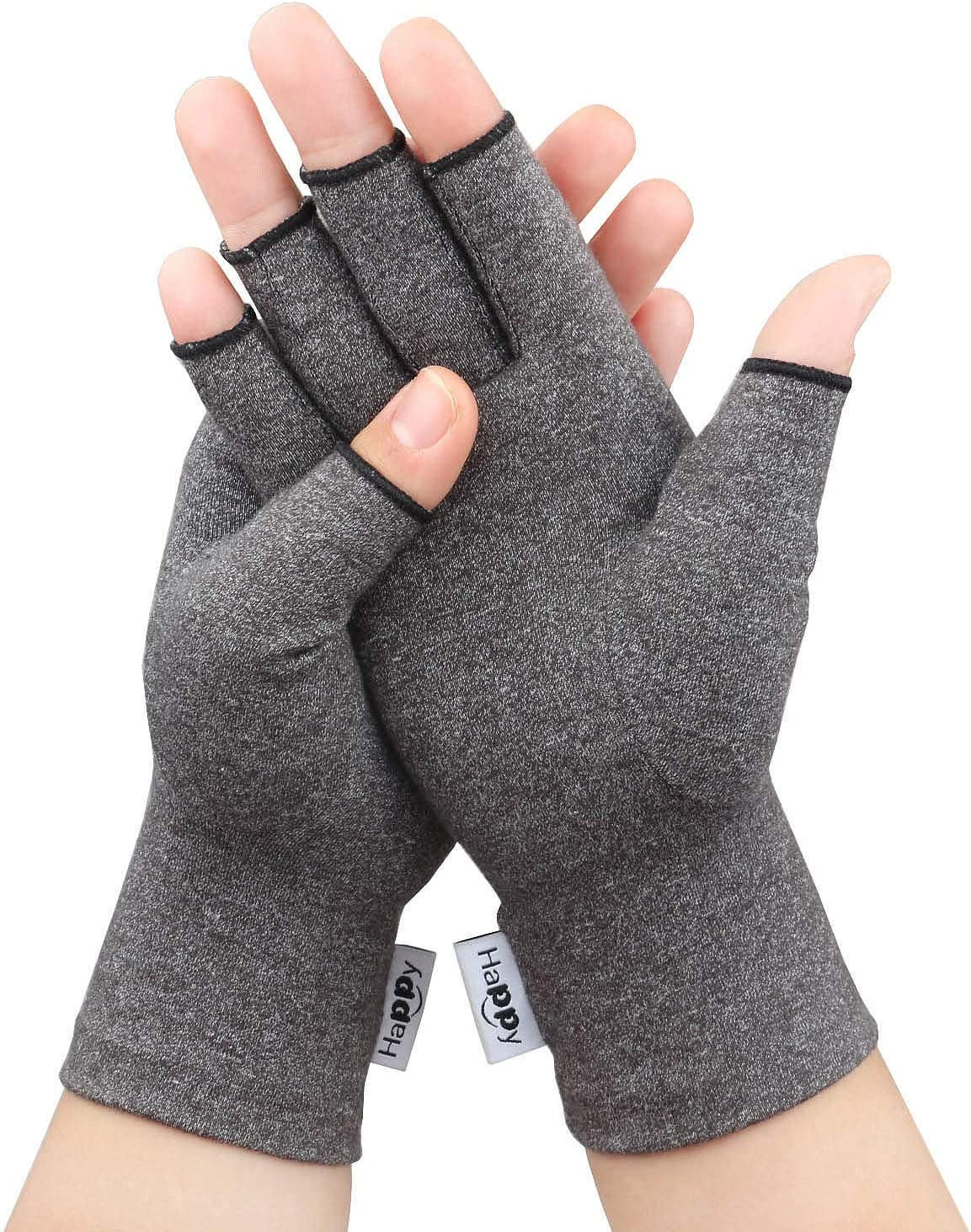 Compression Arthritis Gloves, Fingerless Hand Gloves for Rheumatoid & Osteoarthritis - Joint Pain and Carpel Tunnel Relief-Men & Women (Gray, Medium)