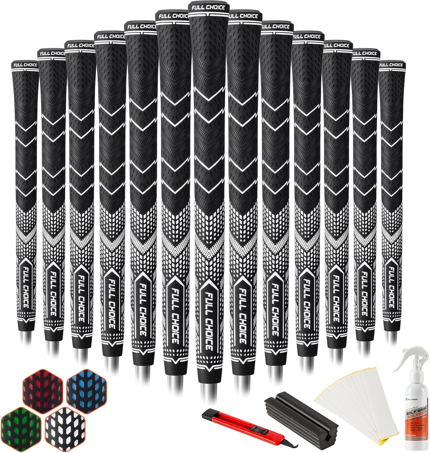 Rubber Golf Grips 13 Pack, High Feedback, Non-Slip, Advanced Texture Control, Choose between 13 Grips Set or 13 Grips with Regripping Kits, Standard/Mid/Jumbo Sizes, 4 Colors Available, RG01 Golf Club Grips