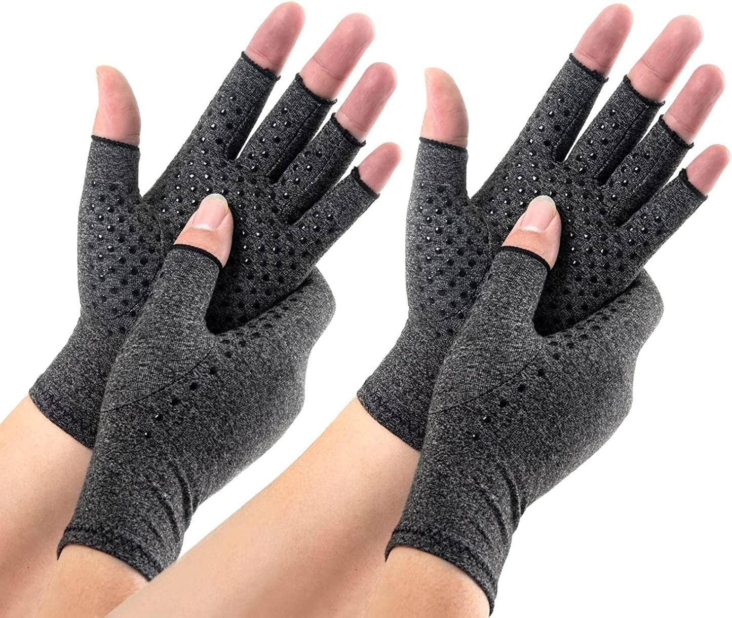 HENOTIC Arthritis Compression Gloves for Women Men, Anti-Slip Glue Dot & Fingerless Breathable & Moisture Wicking Compression Gloves for Relieving Rheumatoid Pains, Joint Swell, Etc