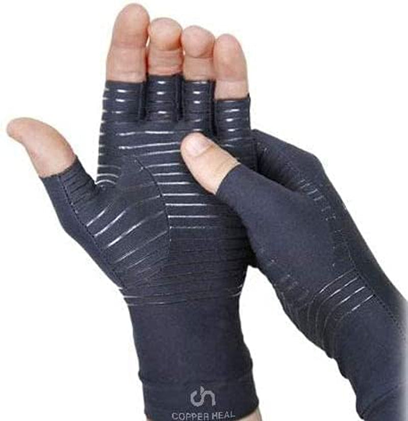 COPPER HEAL Arthritis Compression Gloves Rheumatoid Carpal Tunnel Glove Fingerless Pains Hands Support Finger Joint