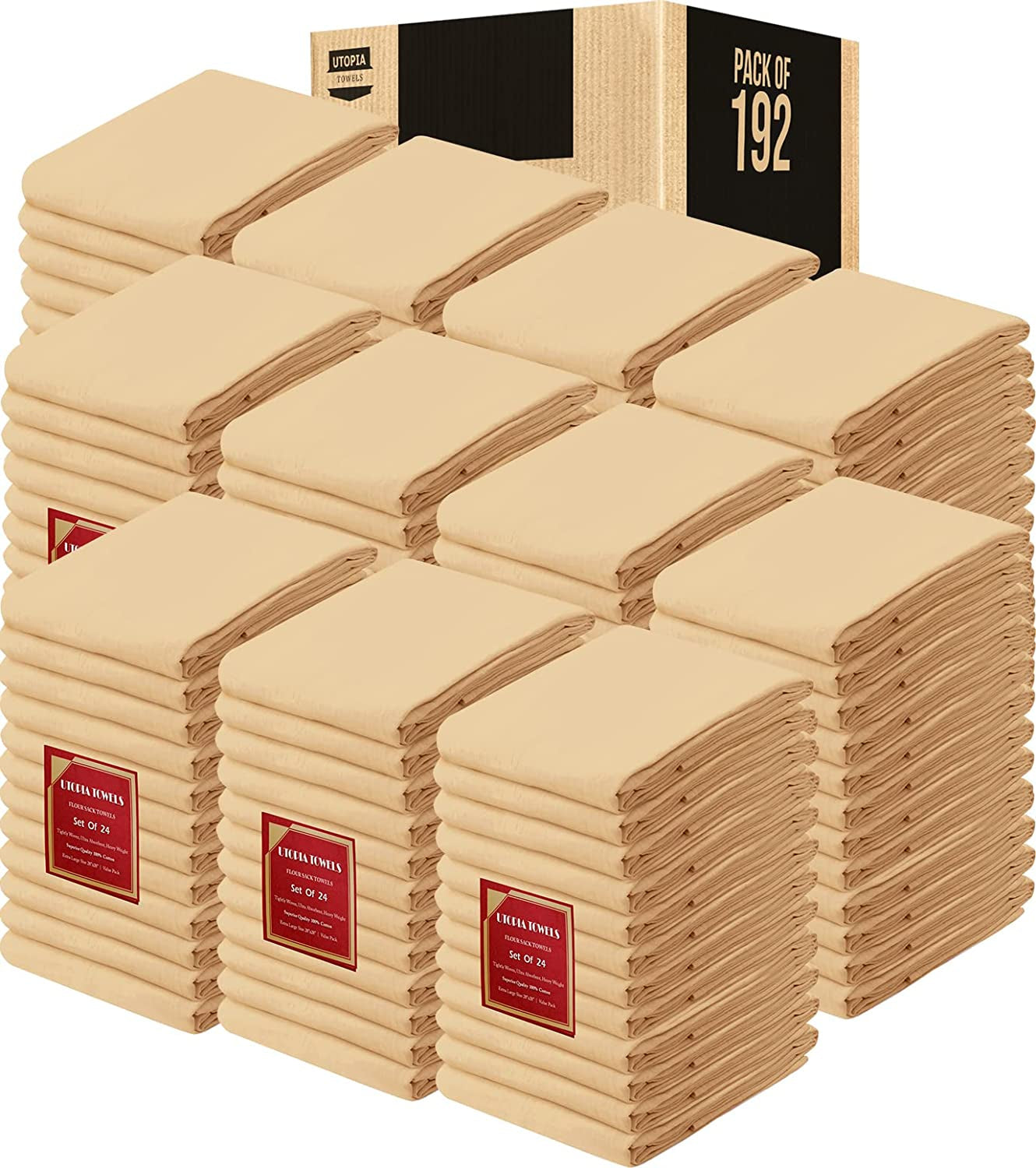 Utopia Kitchen [12 Pack Flour Sack Tea Towels, 28" X 28" Ring Spun 100% Cotton Dish Cloths - Machine Washable - for Cleaning & Drying - Orange