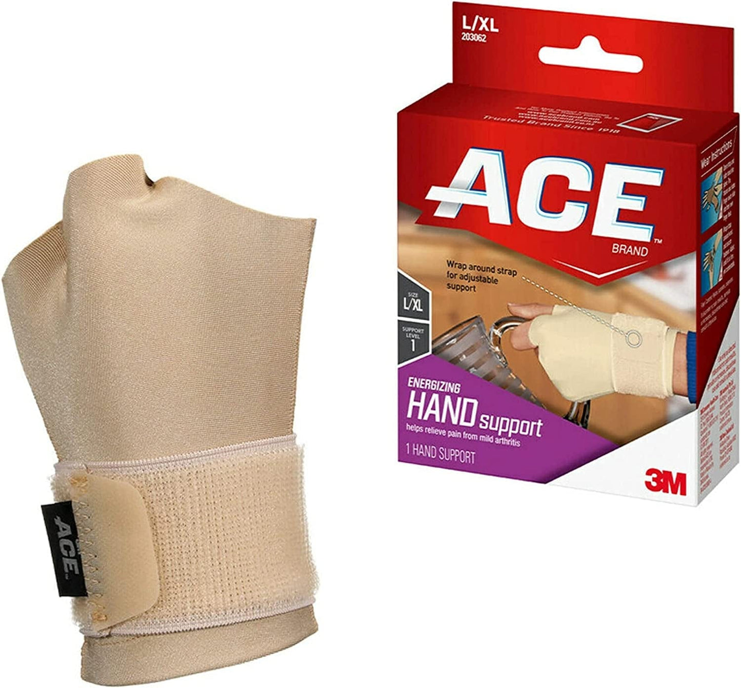 ACE Energizing Hand Support, Large/Extra Large, Beige, 1/Pack