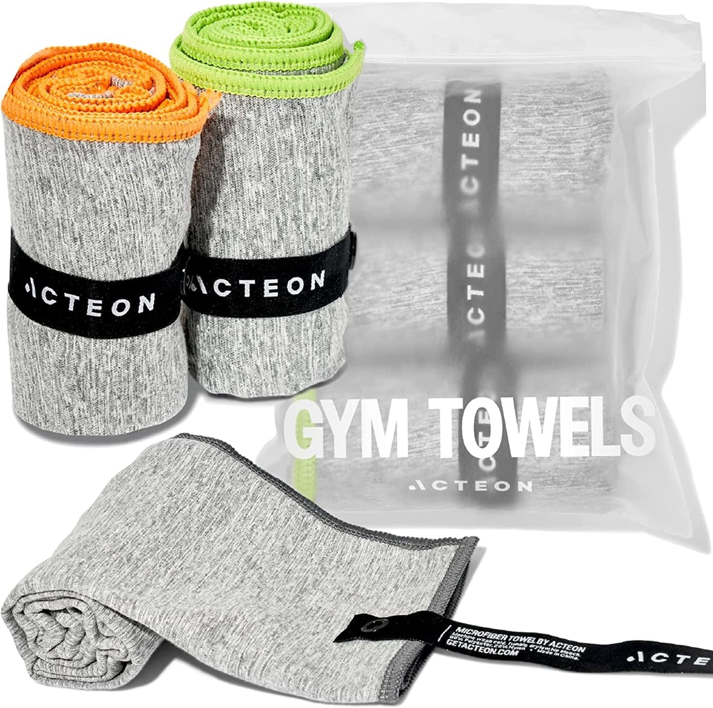 Acteon Microfiber Quick Dry Gym Towel, Silver ION Odor-Free Mega Absorbent Fiber (5-Pack), Fast Drying, Men & Women Small Workout Gear for Body Sweat, Beach, Working Out, Camping, Travel Towels