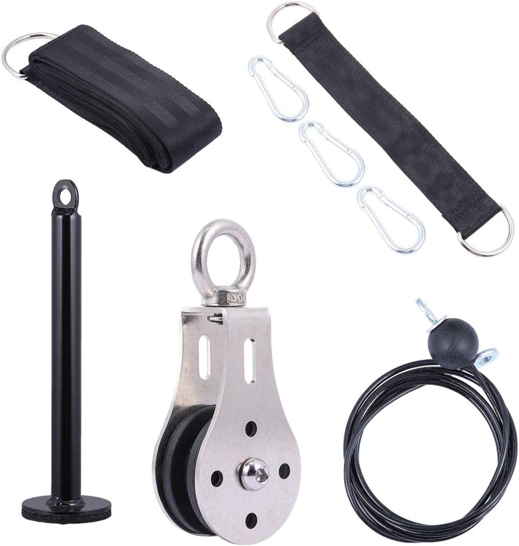BESPORTBLE Cable Pulley System Suspension Trainer Kit Mute Pulley Buckle Straps Snap Hooks Dumbbell Rod Set Fitness Training Kit Workout Tools Full Body Workouts Equipment Strength Tools