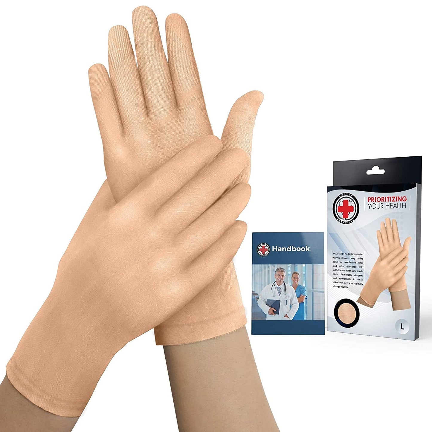 Nude 3/4 Doctor Developed Nude Arthritis Gloves / Compression Gloves for Women & Men and Doctor Written Handbook - Useful for Arthritis, Raynauds, RSI, Carpal Tunnel (M)