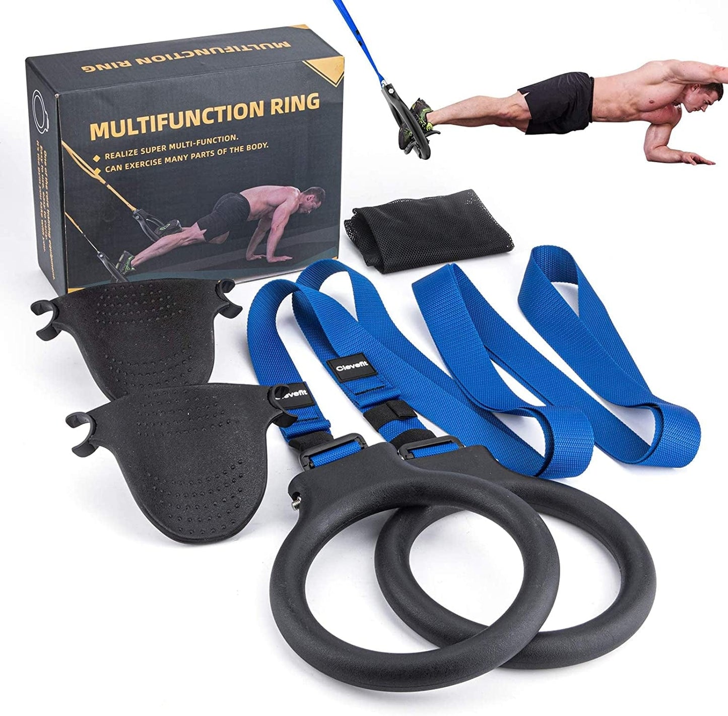 Clevefit Bodyweight Resistance Training Straps Complete Home Gym Fitness Trainer Kit, Workouts for Indoor, Travel, and Outdoor(Blue) Fathers Day