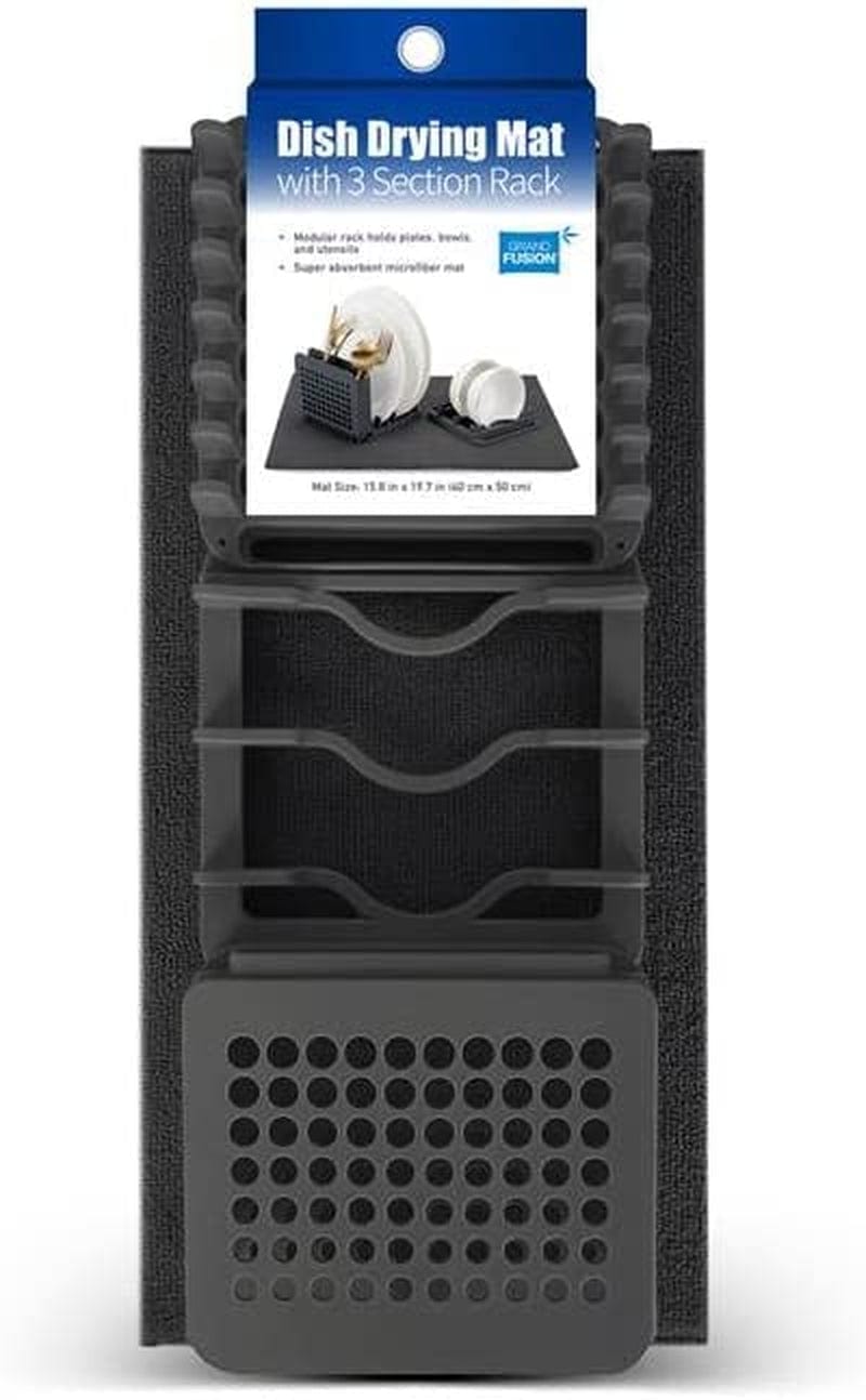 Compact Collapsible Dish Drying Rack and Ultra Absorbent Microfiber Mat. Drain and Air Dry 5 Plates, 2 Bowls and Silverware without Dripping on Counters or Taking up Lots of Space (Lavender)