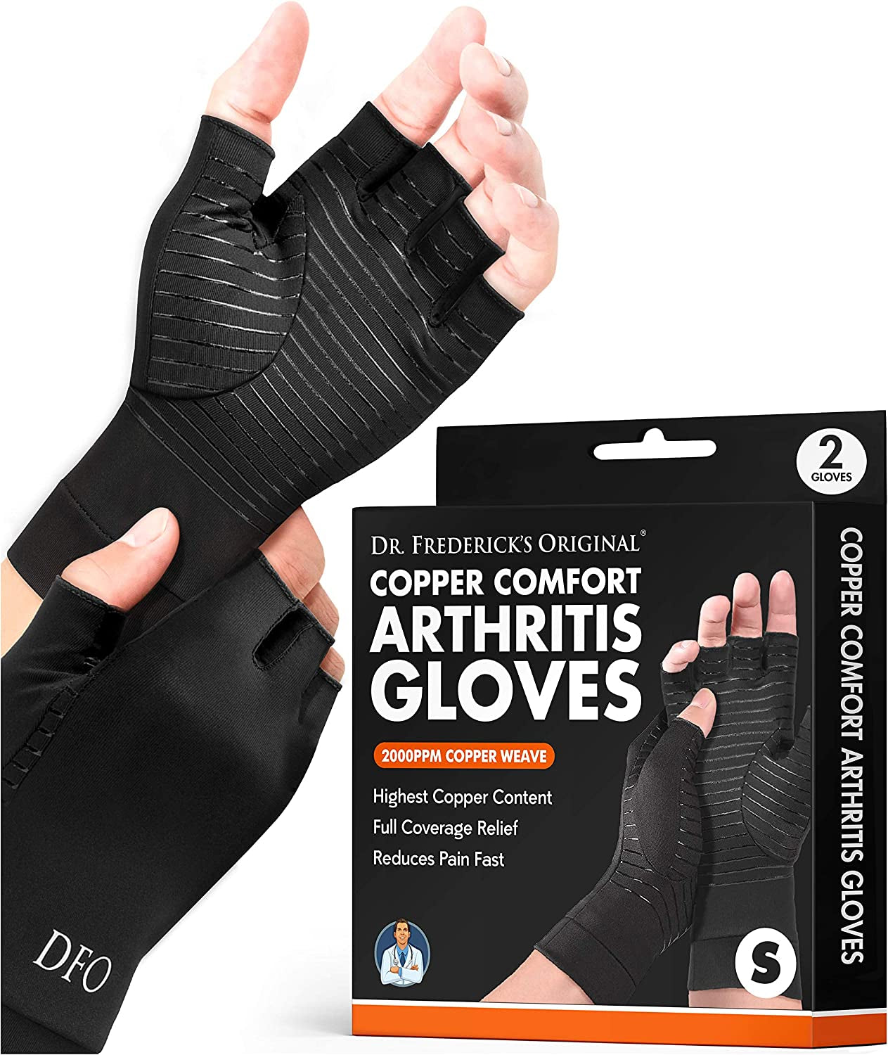 Dr. Frederick'S Original Copper Arthritis Glove - 2 Gloves - Perfect Computer Typing Gloves - Fit Guaranteed - Medium