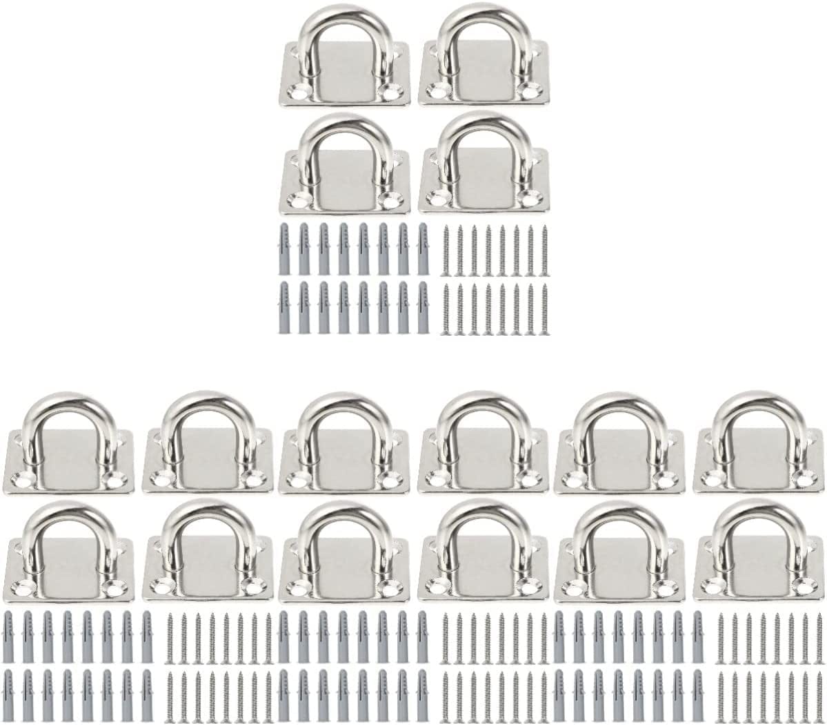 DOITOOL 16Pcs Hook Wall Plate Battle Ultra Marine Kit Yoga Eye Anchor Hooks Hammock Hanging Stainless M Suspension Stand Screws Swing Steel Strap Trainer Silver Chair Mount Ropes