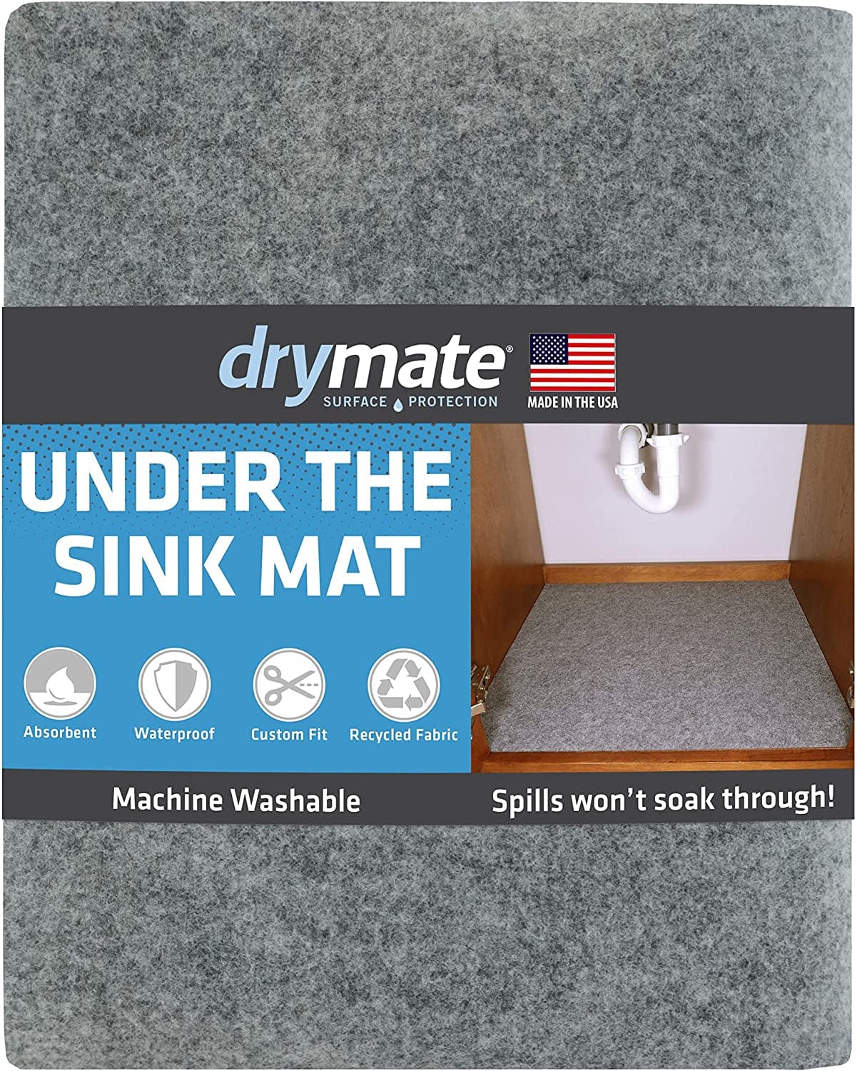Drymate under Sink Mat, Waterproof Cabinet Protection Mats for Kitchen & Bathroom, Absorbent Shelf Liners, Slip-Resistant, Non-Adhesive, Machine Washable, Durable (USA Made)(24”X29”)(Charcoal)