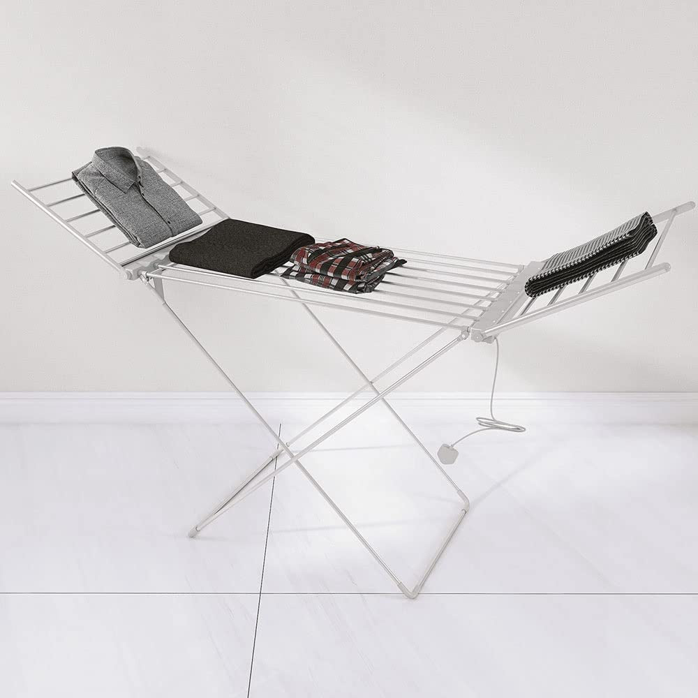 CHEMYO Foldable Clothes Dryer Machine Heated Airer with Wings Drying Rack Electric Powered Portable Clothes Airer Clothes Drying Rack Sliver