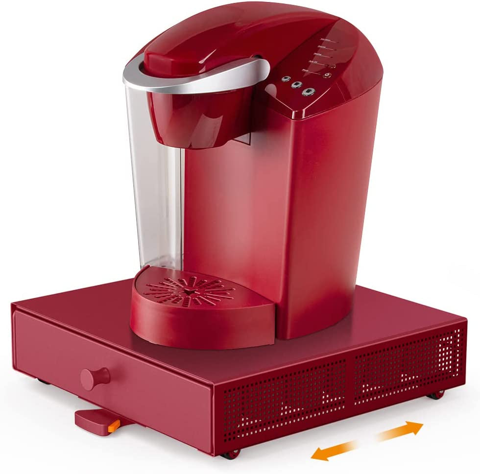 Goldlion K Cup Holder Sliding Tray Pull Out Coffee Pod Organizer Rolling K Cup Organization Storage Drawer Countertop Maker Stand Bartesian Rack Capsules Compatible with Keurig Accessories, Red