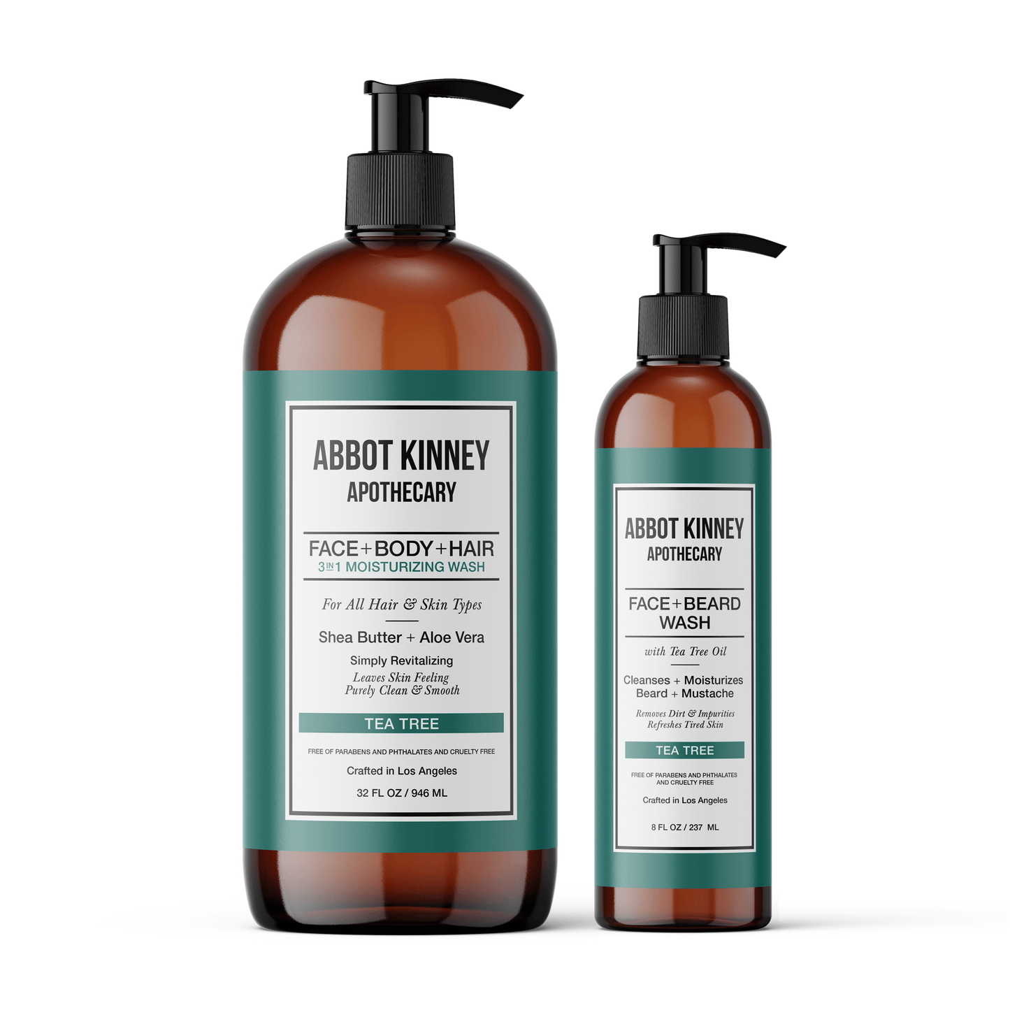 Essential Men's Grooming Bundle - 3-in-1 Wash for Hair and Body + Face + Beard Wash with Tea Tree Oil by Abbot Kinney Apothecary by Los Angeles Brands
