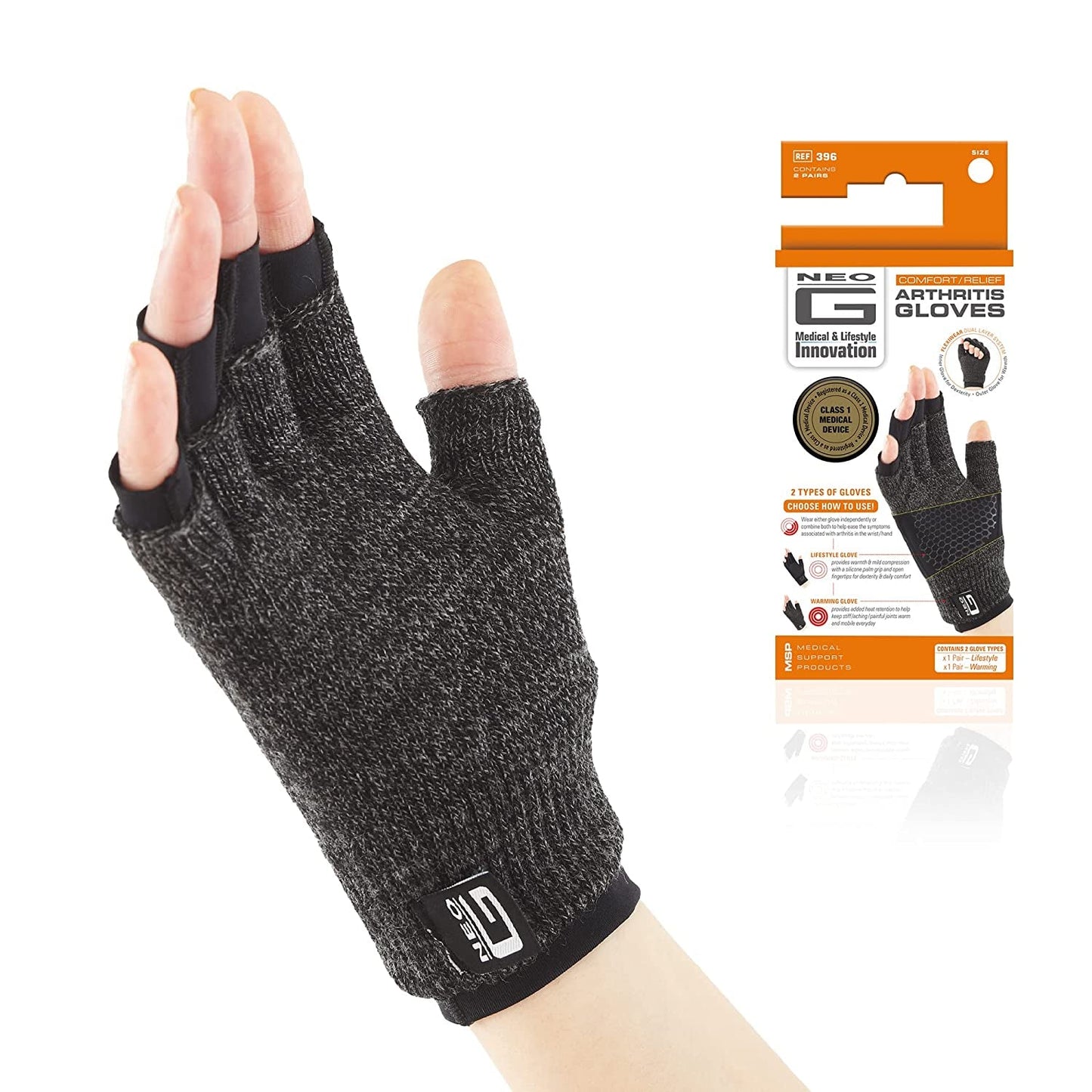 Neo G Arthritis Gloves – Support for Rheumatoid Arthritis, RSI, Joint Pain, Dual Layer System for Optimum Mobility, Flexibility, Warmth and Comfort – Class 1 Medical Grade - 1 Pair – Large - Black