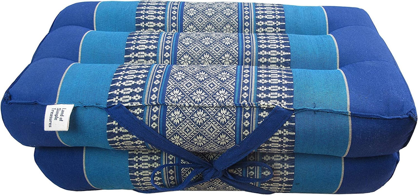 Foldable Meditation Cushion - Extra Firm Yoga Block Pillow - All Natural Thai Kapok Fiber Filling - Convertible Floor, Chair Seat (Daisy Indigo Blue)
