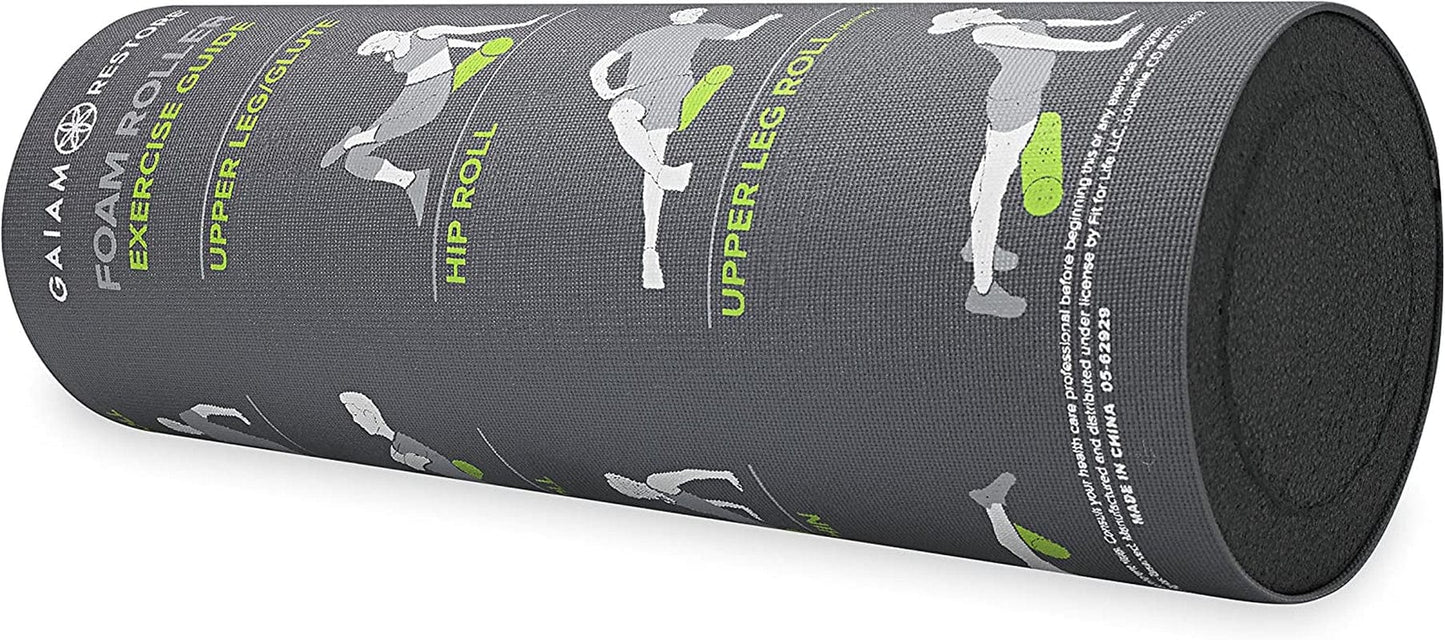Gaiam Restore Foam Roller with Self-Guided Exercise Illustrations Printed on Massage Roller, 18 Inch