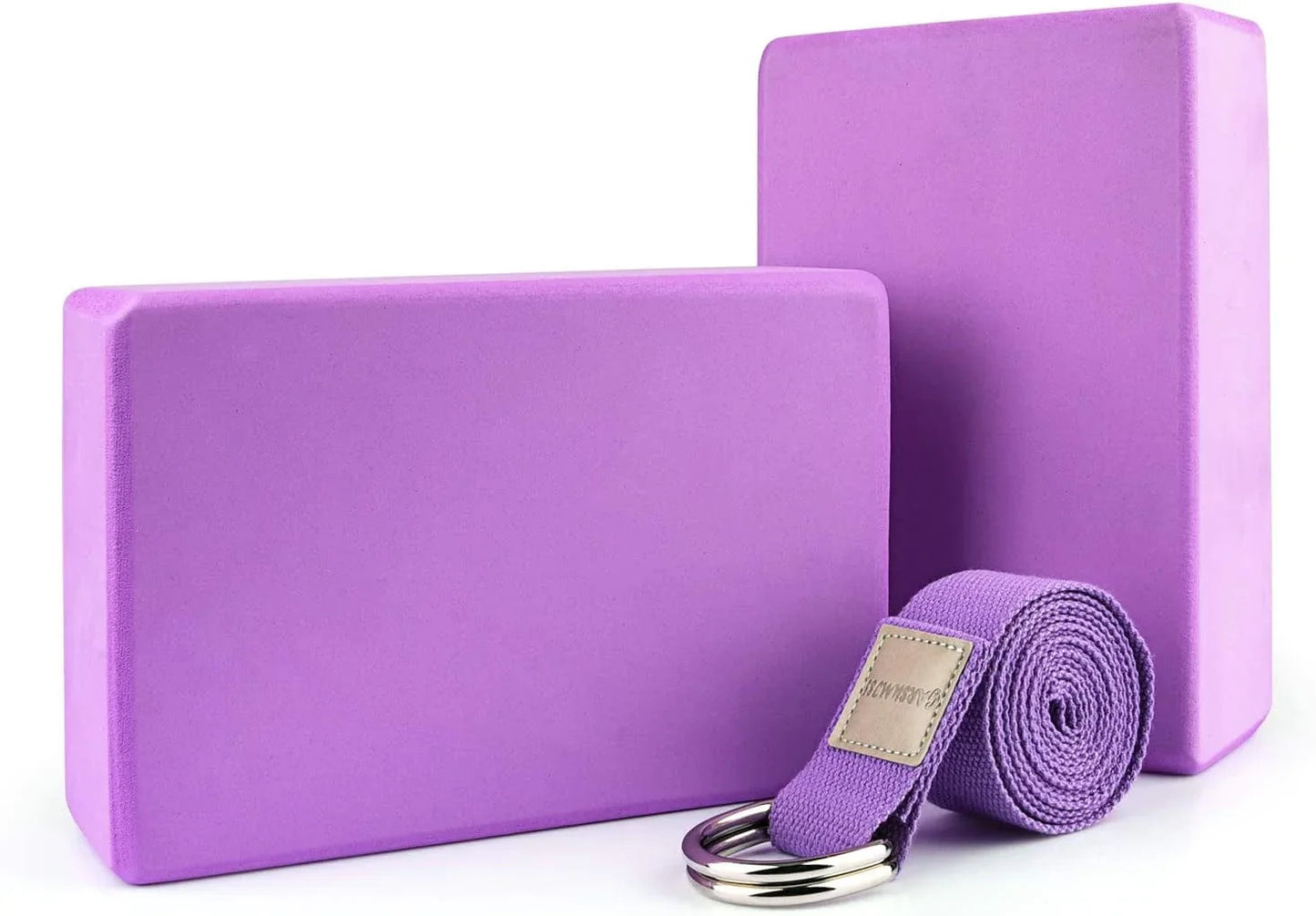 Garsumiss 2 PCS Yoga Blocks Set Natural & Eco-Friendly EVA Foam Brick High Density Non-Slip Odor-Resistant to Support and Deepen Flexibility(Comes with D-Ring Yoga Strap)