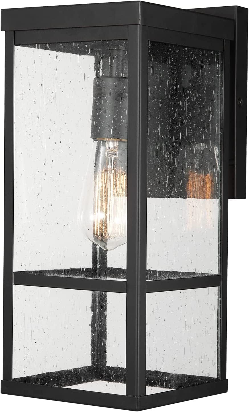 Globe Electric 44176 1-Light Outdoor Indoor Wall Sconce, Matte Black, Glass Panes, Weather Resistant, Wall Lighting, Wall Lamp Dimmable, Kitchen Sconces Wall Lighting, Home Improvement, Porch Light