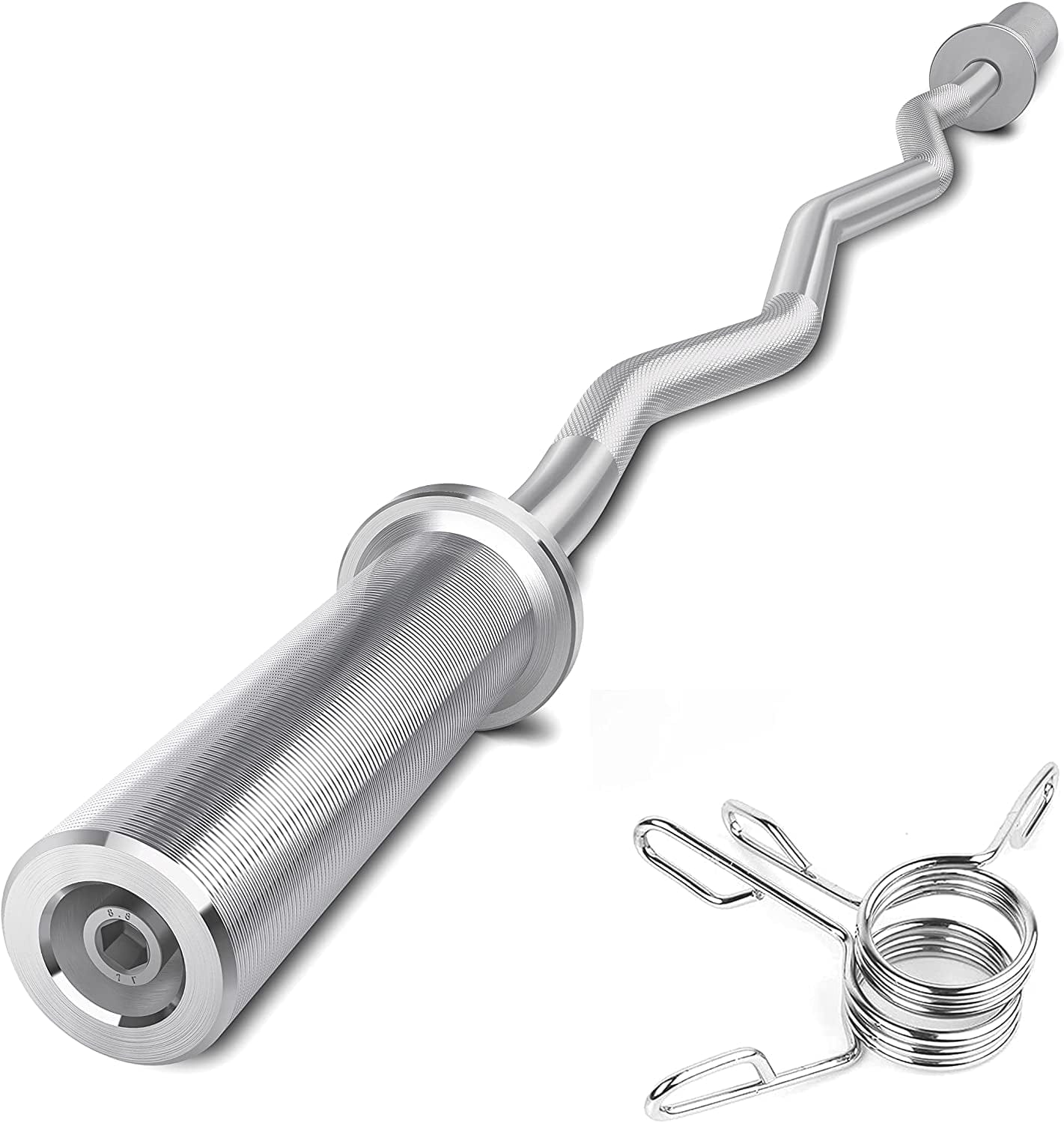 HIRALIY 47" Olympic EZ Curl Barbell Bar for 2-Inch Weight Plates Curling Bar for Weight Lifting Bicep Curl, 2 Spring Collars Included