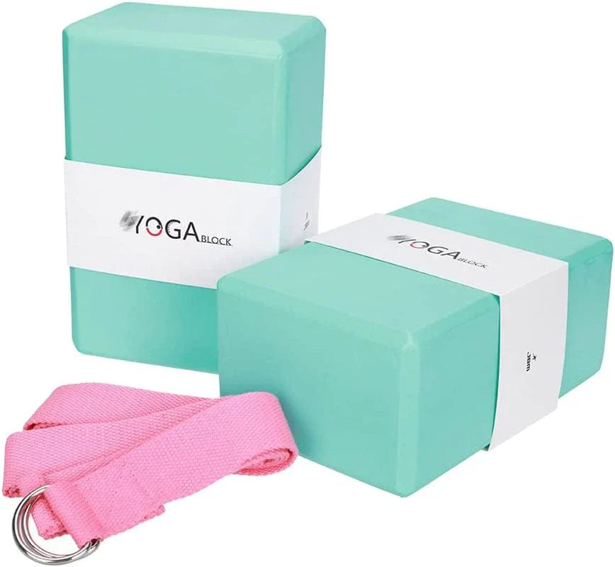 JBM Yoga Blocks 2 Pack with Strap, Cork Yoga Block 2 Pack EVA Foam Yoga Block Set of 2 Yoga Block with Strap, Yoga Bricks with Strap, Yoga Block Yoga Brick Yoga Cube Stretch Blocks Stretching Blocks