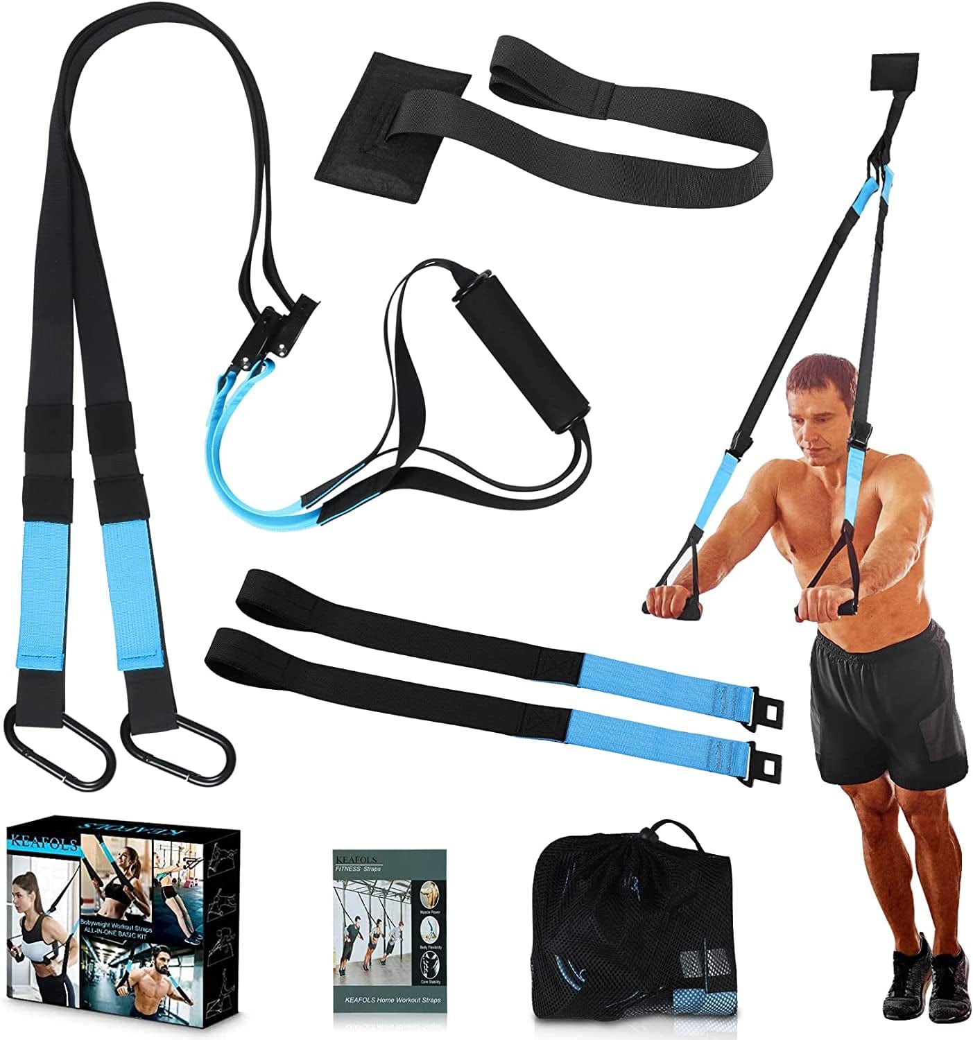 KEAFOLS Bodyweight Fitness Resistance Kit Extension Strap Door Anchors, Powerlifting Strength Workout Straps Full Body Complete Home Gym Body Core Exercise