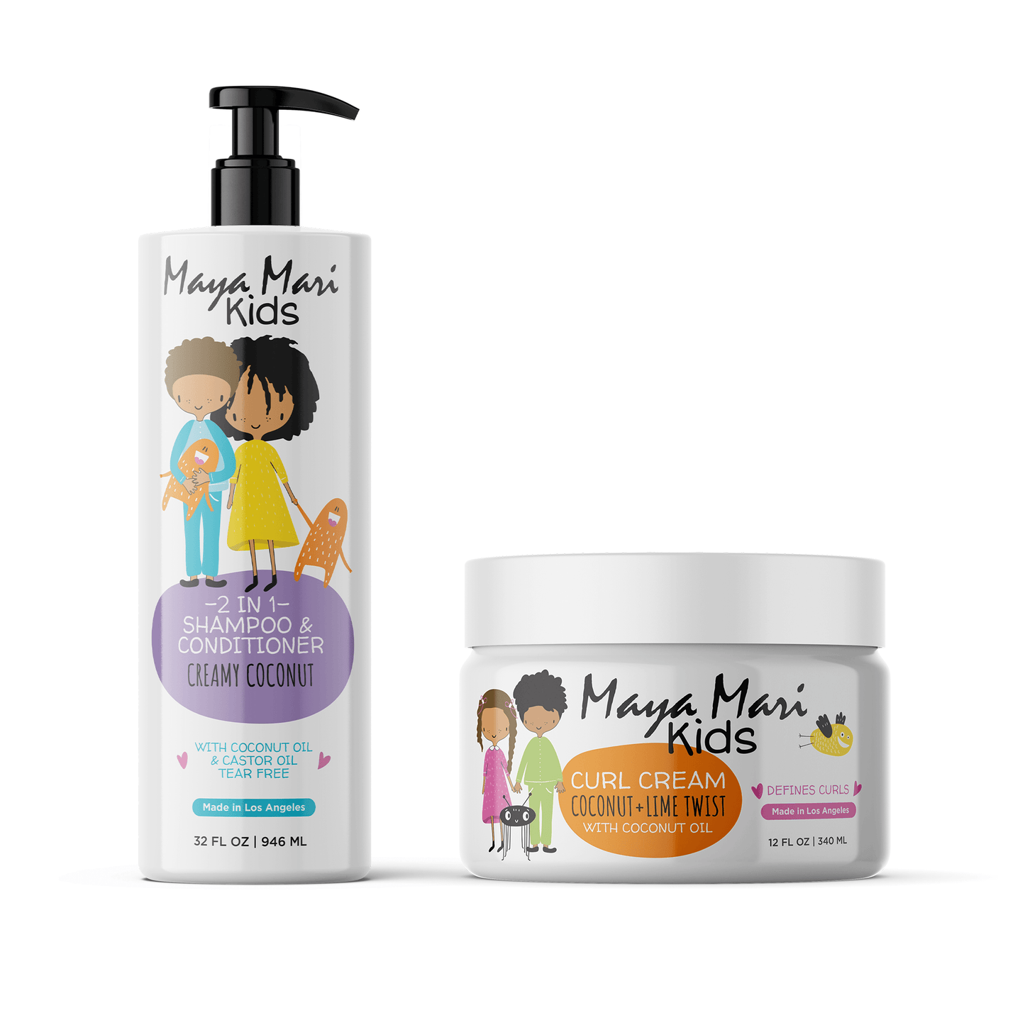 Maya Mari Kids Curl Conditioning Kit 2 -Piece Set - Kids 2-in-1 Shampoo and Conditioner and Curl Cream by Los Angeles Brands