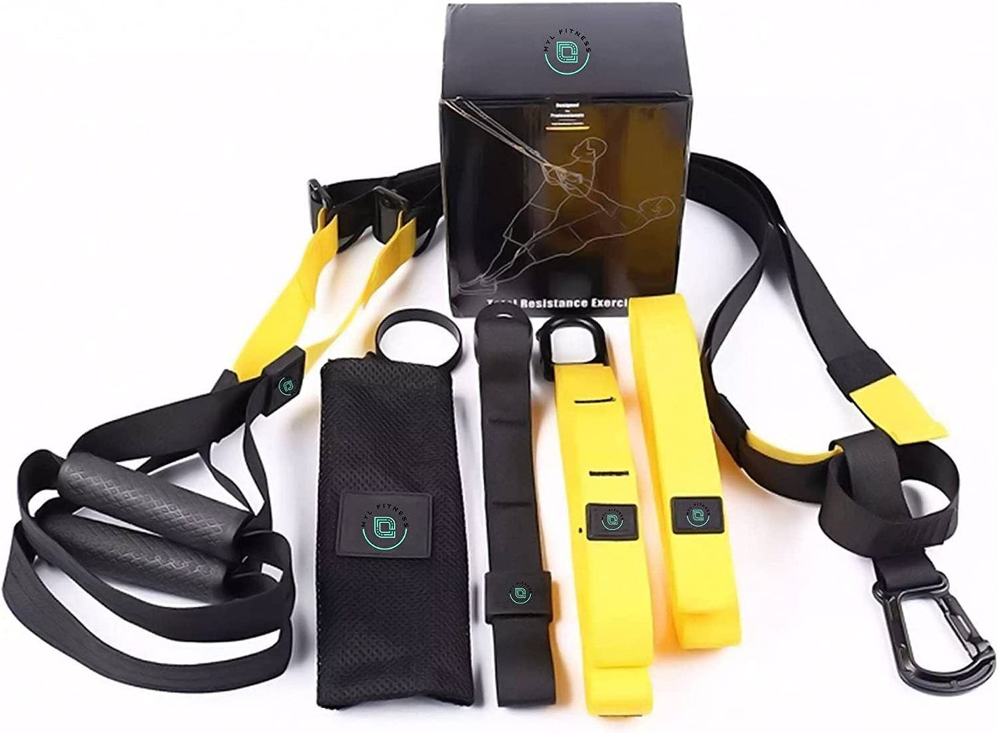 MYL FITNESS Powerlifting Strength Suspension Trainer Workout Straps for Full Body Exercise – Multi-Functional Suspension Training Kit with 2 Adjustable Suspension Straps for Exercise – Black & Yellow