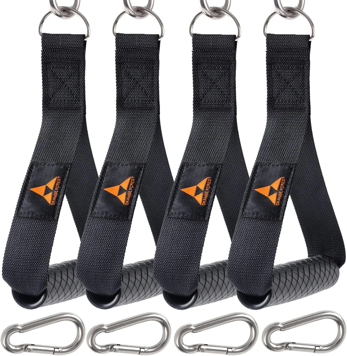 ORANGE FOREST 2 Pair Heavy Duty Gym Handles for Resistance Bands and Cable Machines,Rubber Grips Cable Handles Gym Equipment Exercise Handle with 4 Carabiner Clips for Total Home Gym