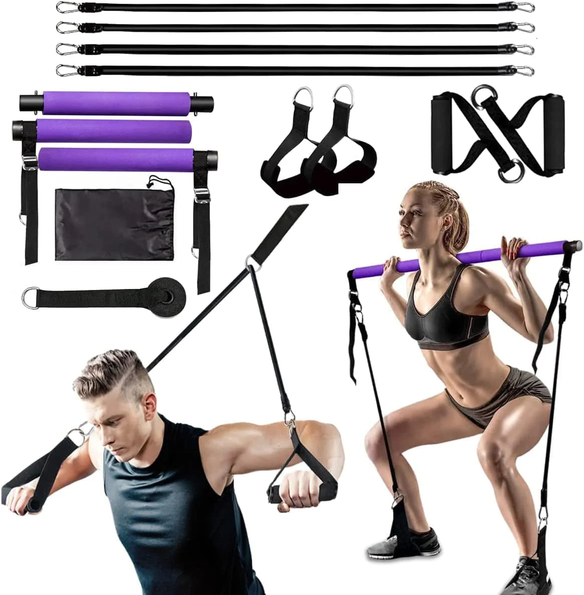 Pilates Bar Kit with Resistance Bands (2 Standard & 2 Strong), Protable Home Gym Workout Equipment for Women, Perfect Stretched Fusion Exercise Bar and Bands for Toning Muscle, Leg, Butt and Full Body