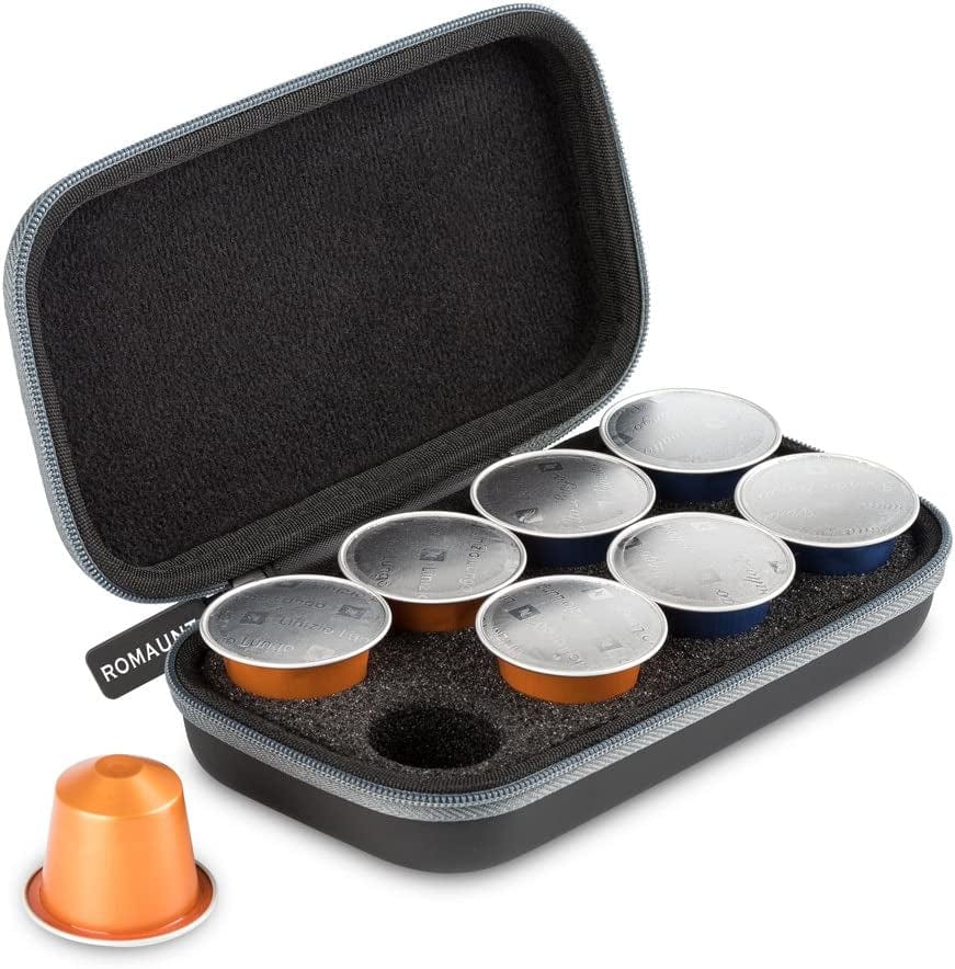 Protective Carrying Case for Nespresso & Compatible Capsules Portable Espresso Maker Coffee Pod Holder Pu Hard Shell Portable Holds 8 Pods Brown