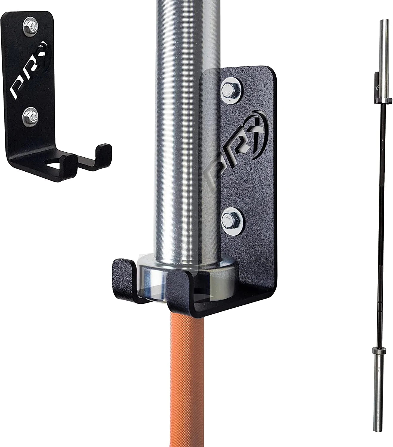 Prx Performance Single Barbell Storage, Wall Mounted Hanging Bar Holder, Vertical, American Steel, Black Powder Coated, Space Saving Commercial or Home Gym Accessory