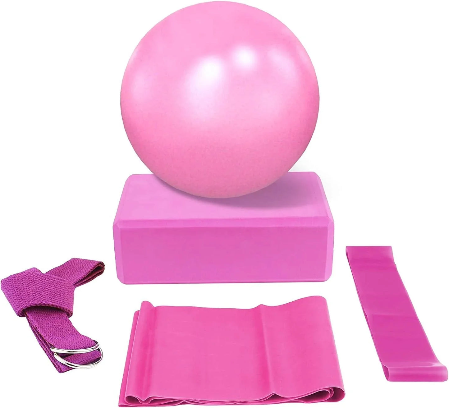 Rehomy 5Pcs Yoga Equipment Set, Yoga Starter Kit Include Yoga Exercise Ball, Yoga Block, Resistance Loop Band, Stretching Strap, Yoga Belt for Home Gym Office Improves Back Pain Posture