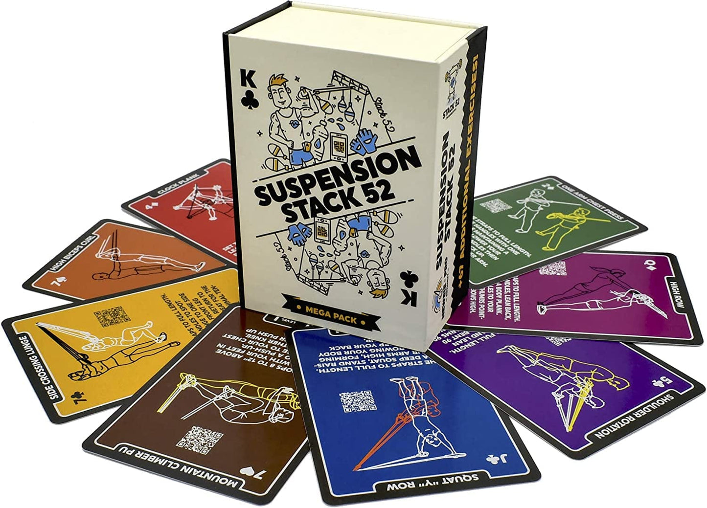 Stack 52 Suspension Exercise Cards. Compatible with All Suspension Trainers. Suspended Bodyweight Resistance Workout Game. Video Instructions Included. Fun Home Fitness Program.