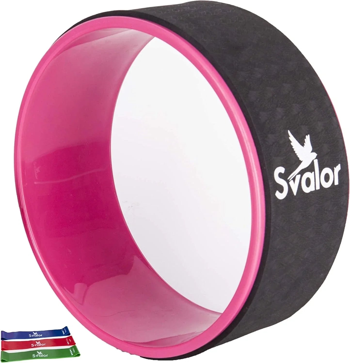 SVALOR Yoga Wheel for Stretching Set with 3 Level Mini Bands - Comfortable Spine Roller Wheel - Back Stretcher Ring for Pain Relief - Dharma Yoga Stretch Circle - Essential Yoga Accessories Equipment