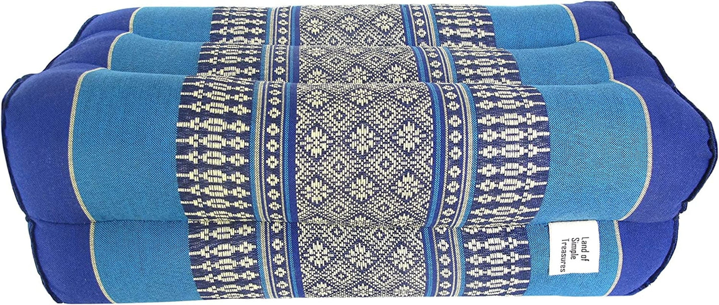 Thai Kapok Yoga Pillow - Small Rectangle Bolster Pillow - Exercise Massage Extra Firm Block - Meditation Sitting Cushion (Daisy - Indigo Blue)