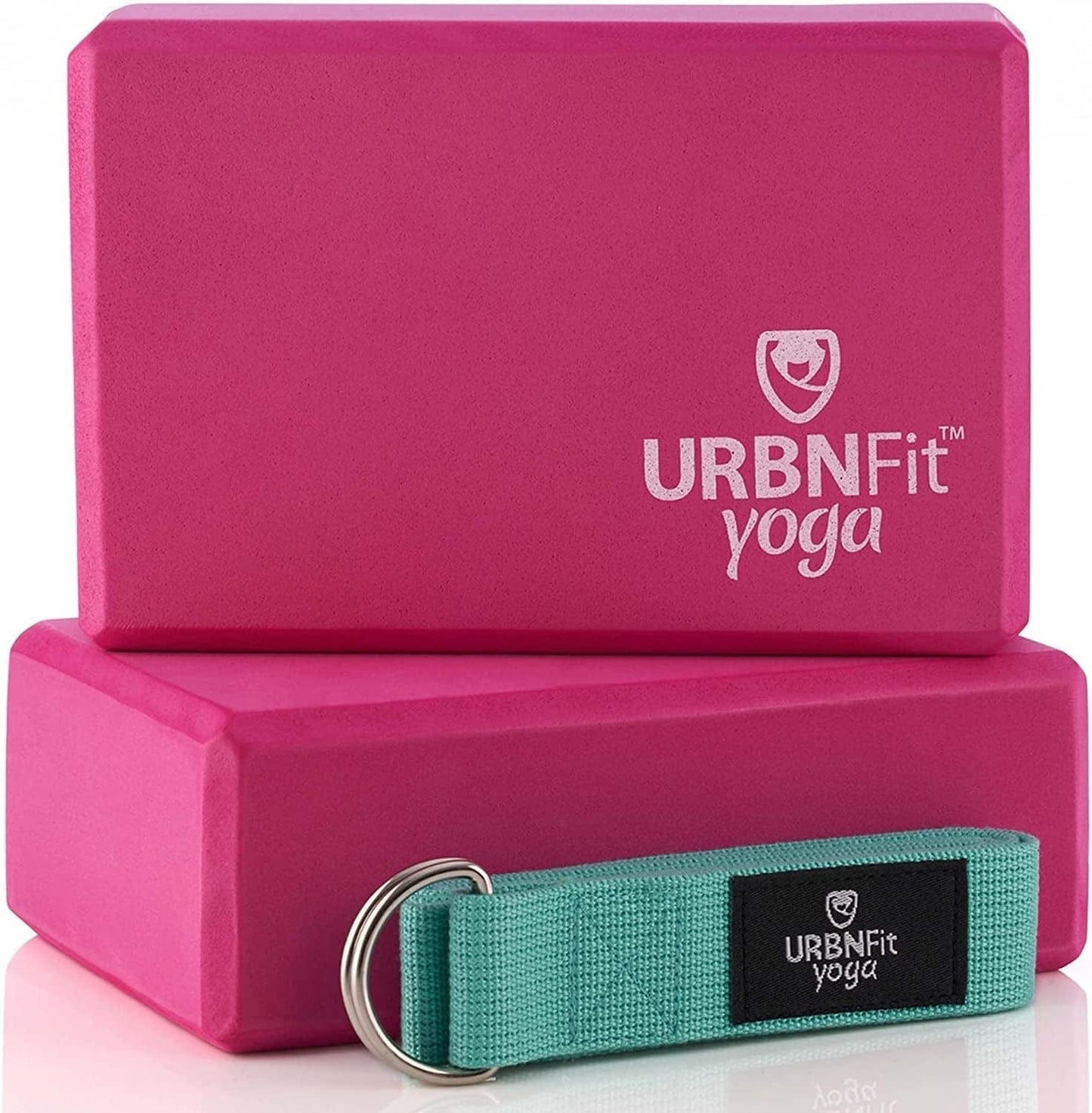 Urbnfit Yoga Blocks 2 Pack - Sturdy Foam Yoga Block Set with Strap for Exercise, Pilates Workout, Stretching, Meditation, Stability - High Density Non Slip Brick, Fitness Accessories