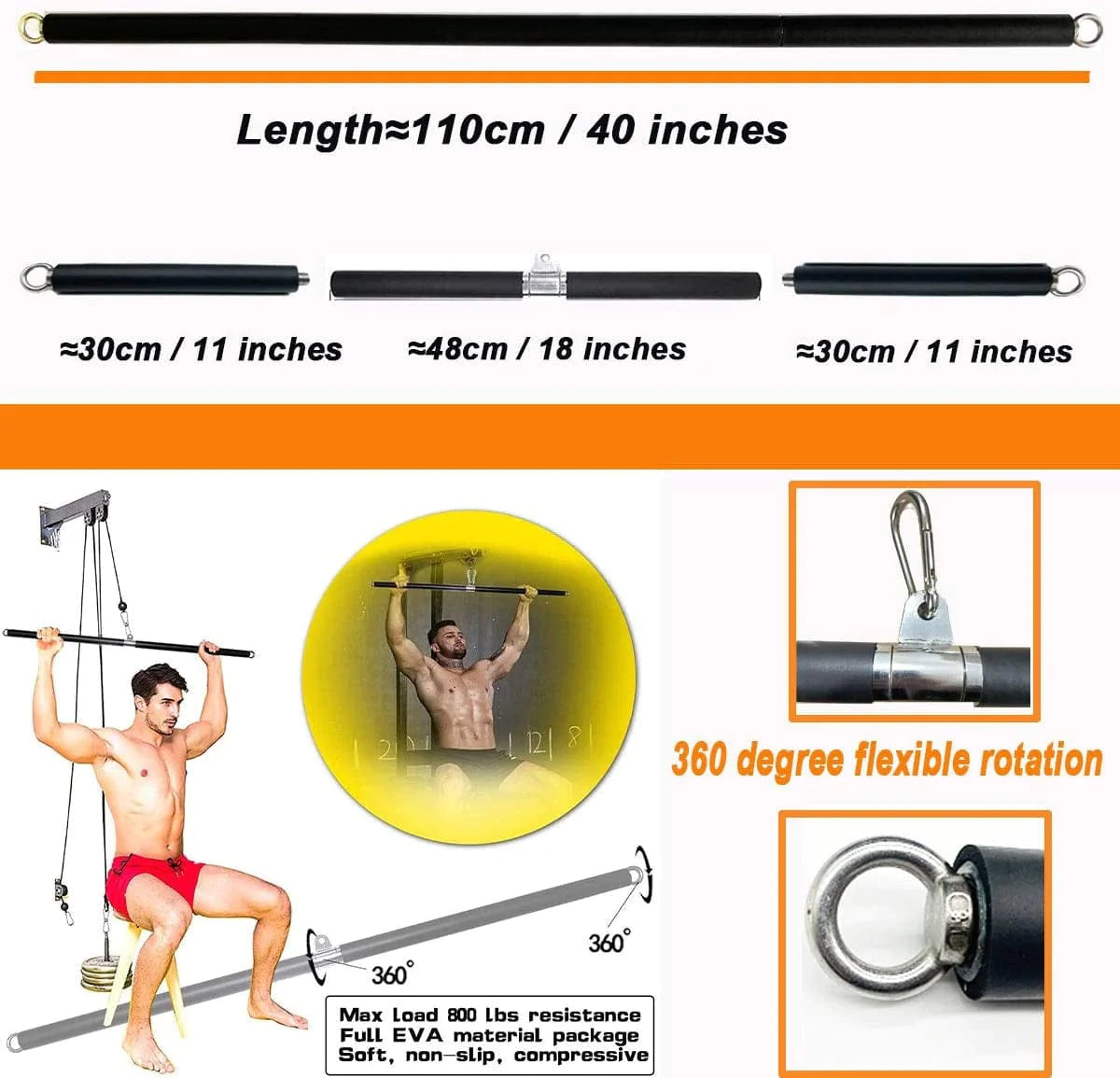 WNOEY LAT Pull down Bar, Cable Machine Attachment, Resistance Bands Bar, Straight Bar, Home Gym Equipment, LAT Pulldown Accessories