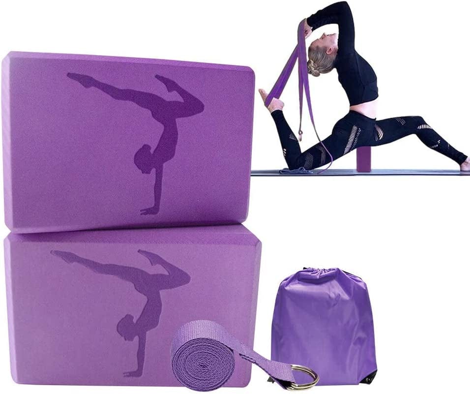 Yoga Blocks 2 Pack with Yoga Strap and Yoga Bag,Yoga Accessories 4 Pcs High Density Yoga Blocks to Improve Strength, Flexibility and Balance, Durable and Light Weight Perfect for Yoga and Pilates