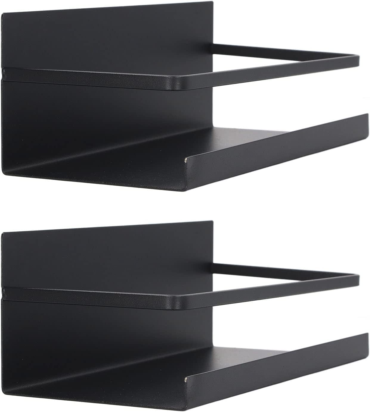 Zerodis Magnetic Spice Rack, Universal Magnetic Shelf Rounded Corners Design Space Saving with 4 Removable Hooks for Washing Machines (Black)