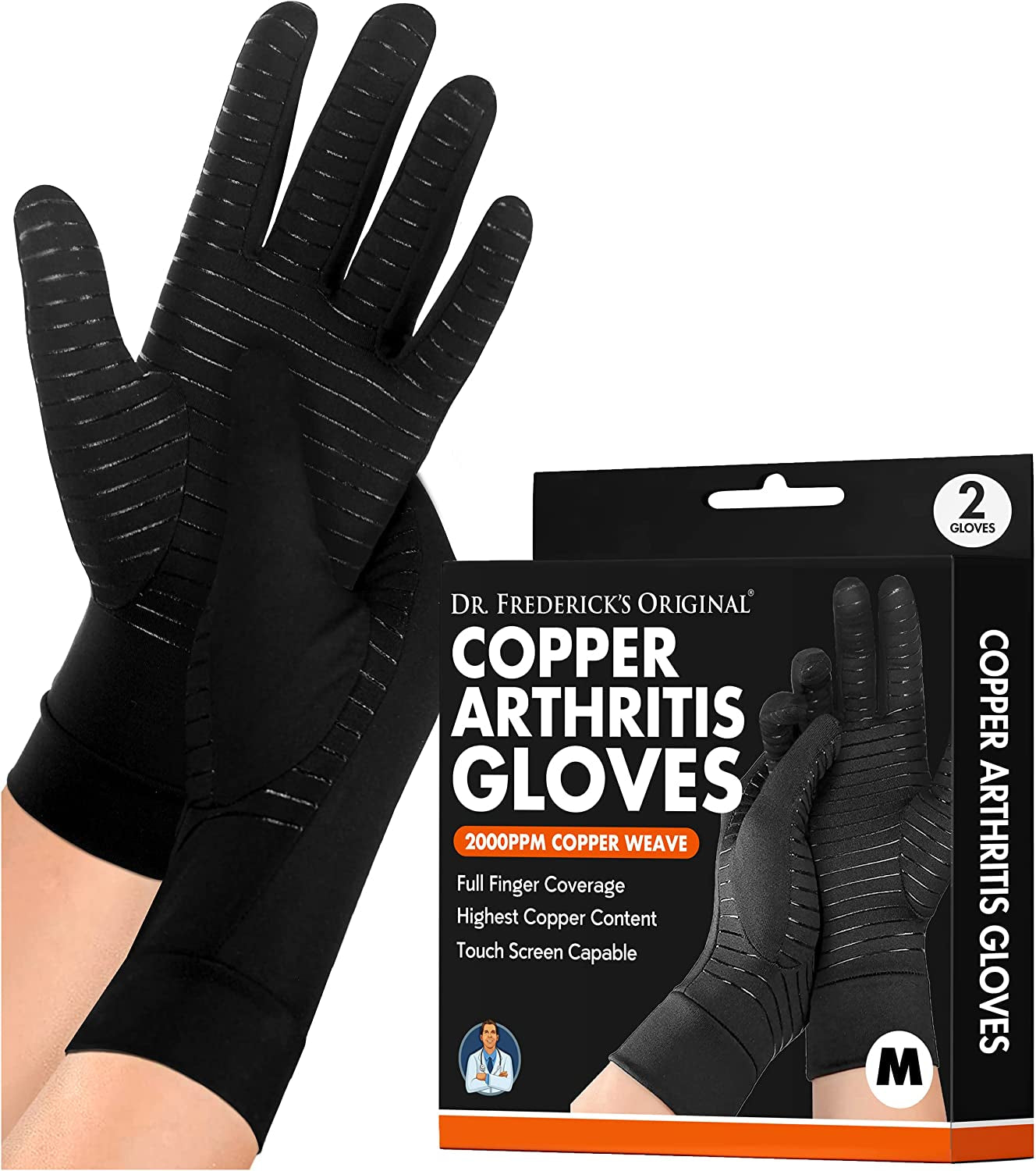 Dr. Frederick'S Original Copper Arthritis Glove - 2 Gloves - Perfect Computer Typing Gloves - Fit Guaranteed - Medium