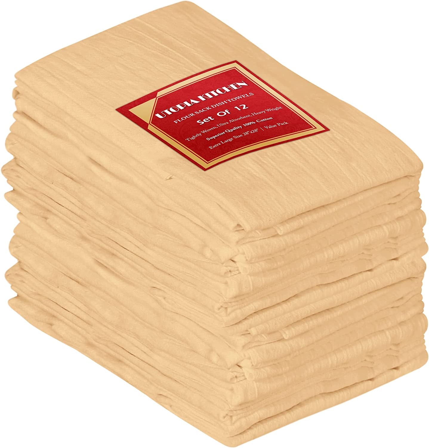 Utopia Kitchen [12 Pack Flour Sack Tea Towels, 28" X 28" Ring Spun 100% Cotton Dish Cloths - Machine Washable - for Cleaning & Drying - Orange