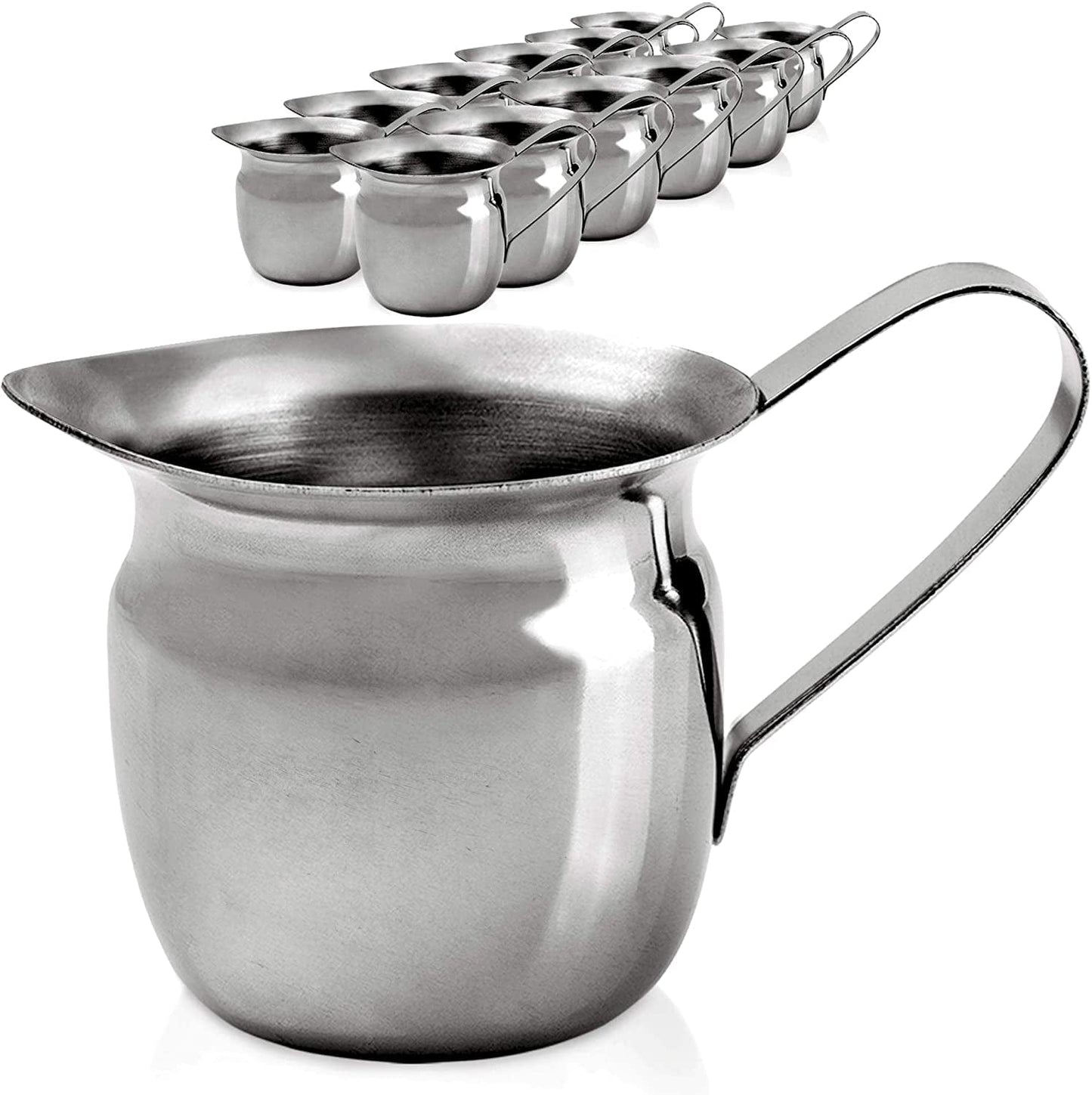 [12 Pack] 3 Oz Creamer Pitcher - Stainless Steel Bell Creamers, Mini Cup Container for Serving Milk, Coffee Cream, Salad Dressing, Maple Syrup, Sugar, Espresso Machine for Restaurant, Cafes, Home Used