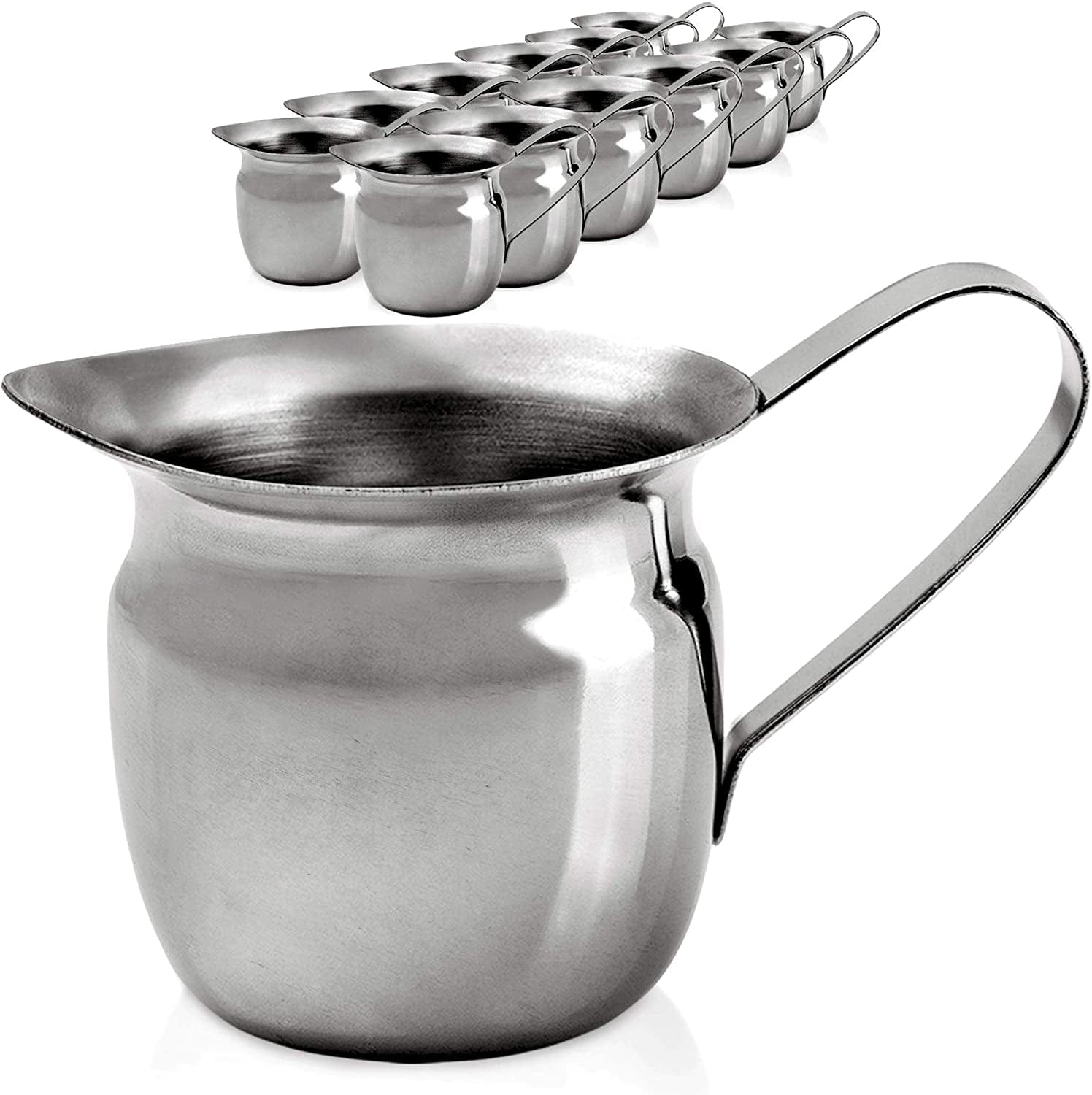 [12 Pack] 3 Oz Creamer Pitcher - Stainless Steel Bell Creamers, Mini Cup Container for Serving Milk, Coffee Cream, Salad Dressing, Maple Syrup, Sugar, Espresso Machine for Restaurant, Cafes, Home Used