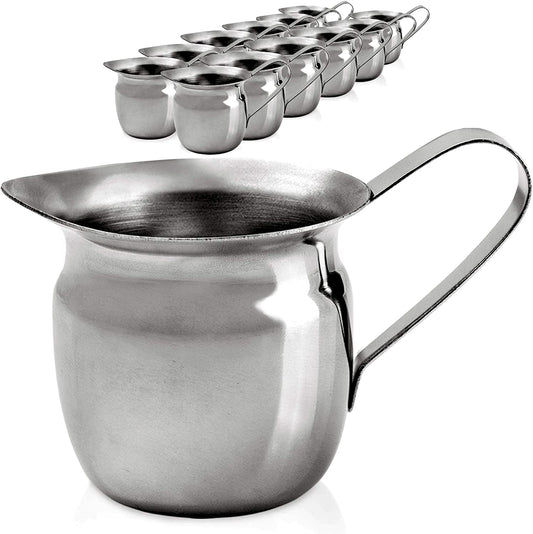 [12 Pack] 3 Oz Creamer Pitcher - Stainless Steel Bell Creamers, Mini Cup Container for Serving Milk, Coffee Cream, Salad Dressing, Maple Syrup, Sugar, Espresso Machine for Restaurant, Cafes, Home Used